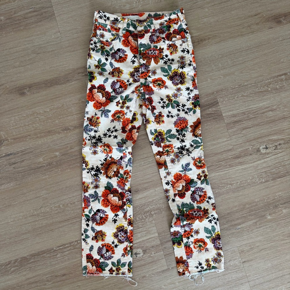Pilcro Floral Skinny Jeans - White with Orange, Green & Purple Blooms